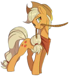 Size: 2687x2891 | Tagged: safe, artist:vistamage, derpibooru import, applejack, earth pony, pony, bandana, cowboy hat, female, hat, lasso, mare, mouth hold, rope, simple background, smiling, solo, stetson, transparent background