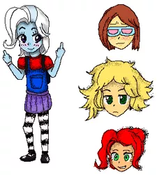 Size: 300x329 | Tagged: safe, artist:starwantrix, derpibooru import, trixie, oc, equestria girls, blushing, crossover, cute, death road to canada, game, middle finger, pixel art, smug, story in the source, story included, vulgar