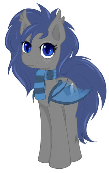 Size: 876x1389 | Tagged: safe, artist:afuna, derpibooru import, oc, oc:midnight feathers, unofficial characters only, bat pony, pony, bat pony oc, clothes, console, feather, female, mare, scarf, screen, simple background, solo, standing, transparent wings, white background