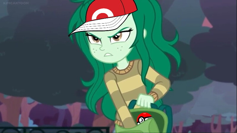 Size: 854x480 | Tagged: safe, derpibooru import, edit, edited screencap, screencap, wallflower blush, equestria girls, equestria girls series, forgotten friendship, backpack, crossover, hat, meme, pokéball, pokémon, wallflower's backpack