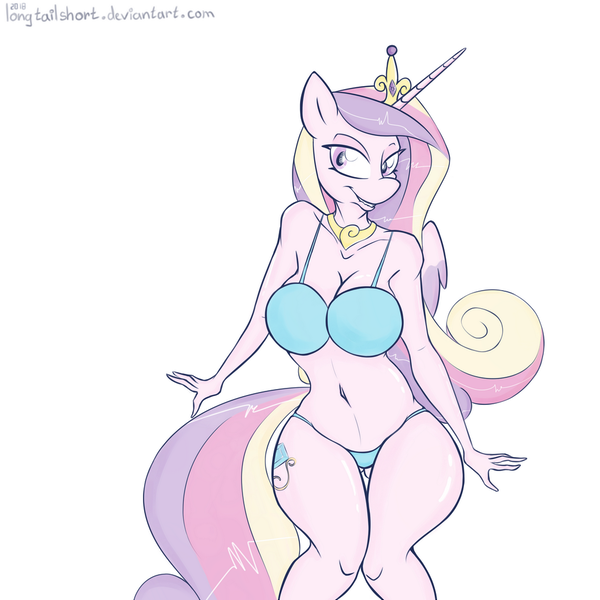 Size: 1024x1024 | Tagged: alicorn, anthro, artist:longtailshort, belly button, big breasts, blue underwear, bra, breasts, busty princess cadance, cleavage, clothes, colored sketch, crown, derpibooru import, eyeshadow, female, jewelry, lidded eyes, makeup, mare, milf, panties, princess cadance, regalia, simple background, smiling, solo, solo female, suggestive, underwear, white background