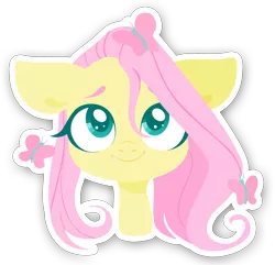 Size: 2334x2250 | Tagged: safe, artist:belka-sempai, derpibooru import, fluttershy, butterfly, pegasus, pony, bust, cute, female, floppy ears, lineless, looking at something, looking at you, looking up, mare, portrait, shyabetes, simple background, smiling, solo, sticker, stray strand, transparent background, white outline, wings