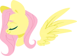 Size: 3000x2194 | Tagged: safe, artist:belka-sempai, derpibooru import, fluttershy, pegasus, pony, bust, eyes closed, female, floating wings, lineless, mare, portrait, profile, simple background, smiling, solo, spread wings, transparent background, wings