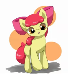 Size: 2253x2448 | Tagged: safe, artist:up_p_ab, derpibooru import, apple bloom, earth pony, pony, bow, female, filly, looking at you, simple background, solo, white background