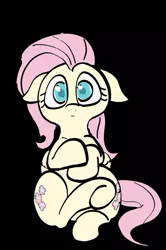 Size: 409x617 | Tagged: safe, artist:noupu, derpibooru import, fluttershy, pegasus, pony, black background, both cutie marks, female, floppy ears, looking at you, mare, simple background, sitting, solo