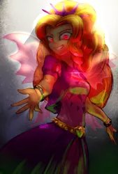 Size: 1377x2039 | Tagged: safe, artist:oberon826, derpibooru import, adagio dazzle, human, equestria girls, belt, bracelet, clothes, female, gem, jewelry, looking at you, magic, pendant, siren gem