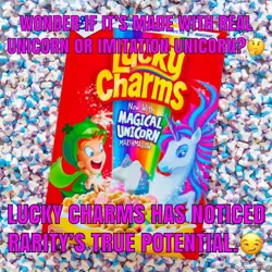 Size: 1200x1200 | Tagged: derpibooru import, food, lucky charms, marshmallow, meme, rarity, safe