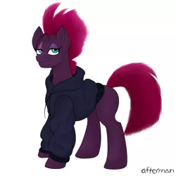 Size: 1500x1500 | Tagged: safe, artist:afterman, derpibooru import, tempest shadow, unicorn, my little pony: the movie, broken horn, clothes, eye scar, hoodie, scar, solo, standing, tempest shadow is not amused, unamused