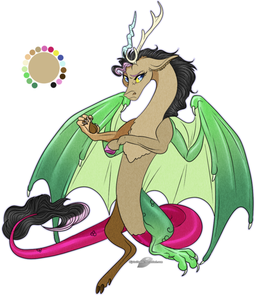 Size: 949x1109 | Tagged: safe, artist:bijutsuyoukai, derpibooru import, oc, oc:cautionary tale, draconequus, offspring, parent:discord, parent:mayor mare, parents:discomare, recolor, simple background, solo, transparent background