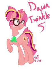 Size: 763x1046 | Tagged: artist:erenerakhard, derpibooru import, digital art, glasses, magical lesbian spawn, neckerchief, oc, oc:dawn twinkle, offspring, parents:sunsetsparkle, parent:sunset shimmer, parent:twilight sparkle, safe, simple background, solo, transparent background, unofficial characters only