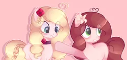 Size: 2006x958 | Tagged: safe, artist:poppyglowest, derpibooru import, oc, oc:lilly glowest, oc:poppy glowest, unofficial characters only, earth pony, pony, base used, female, flower, flower in hair, mare, scrunchy face