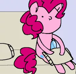 Size: 746x732 | Tagged: suggestive, derpibooru import, pinkie pie, ponified, pony, :i, balloon, balloon penis, balloon weenie, couch, female, hiding erection, implied erection, mare, meme, pillow, reaction image, sitting, solo, solo female