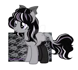 Size: 1024x913 | Tagged: safe, artist:magicdarkart, derpibooru import, oc, unofficial characters only, earth pony, pony, bow, clothes, female, hair bow, mare, simple background, solo, stockings, thigh highs, transparent background, watermark