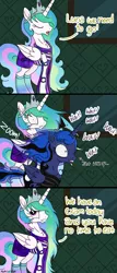 Size: 2067x4823 | Tagged: safe, artist:darkest-lunar-flower, derpibooru import, princess celestia, princess luna, alicorn, pony, tumblr:mythical high, bone, chest fluff, clothes, comic, emo, eyelashes, eyeshadow, female, hoodie, jacket, makeup, mare, messy mane, pastel goth, running, saddle bag, socks, tumblr, tumblr comic, wide eyes, wings