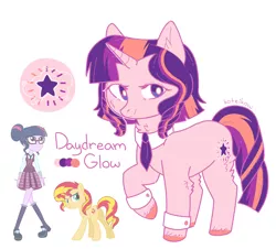 Size: 954x862 | Tagged: safe, artist:fusionsofponies, derpibooru import, sci-twi, sunset shimmer, twilight sparkle, oc, oc:daydream glow, ponified, pony, equestria girls, cute, cutie mark, equestria girls ponified, female, lesbian, magical lesbian spawn, necktie, ocbetes, offspring, parent:sci-twi, parent:sunset shimmer, parents:scitwishimmer, scitwishimmer, shipping, simple background, sunsetsparkle