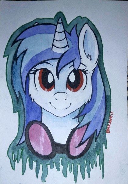 Size: 1511x2160 | Tagged: safe, artist:shadowreindeer, derpibooru import, vinyl scratch, pony, music, solo, traditional art, watercolor painting, wrong eye color