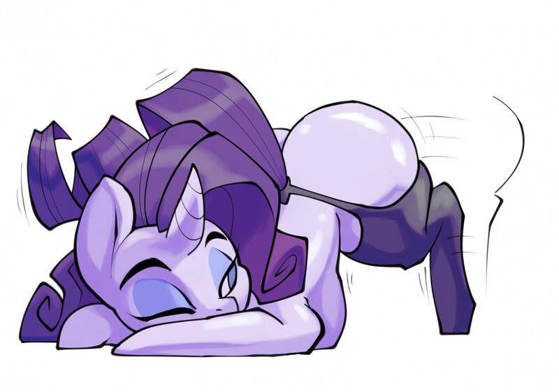 Size: 1280x897 | Tagged: suggestive, artist:bigdad, derpibooru import, rarity, pony, unicorn, butt shake, clothes, eyeshadow, face down ass up, female, garter belt, lidded eyes, looking back, makeup, mare, one eye closed, plot, rearity, simple background, solo, solo female, stockings, thigh highs, white background, wiggle