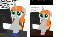 Size: 790x455 | Tagged: safe, artist:nightshadowmlp, artist:starfleet-timelord, derpibooru import, oc, oc:night shadow, unicorn, base used, chair, comparison, computer, computer mouse, redraw