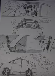 Size: 900x1222 | Tagged: artist:ricky47, be careful what you wish for, car, comic, derpibooru import, driving, ooc is serious business, pedal, rainbow dash, reference, safe, scared, the other guys, toyota prius, traditional art, twilight sparkle