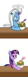 Size: 600x1604 | Tagged: safe, artist:dekomaru, derpibooru import, trixie, twilight sparkle, pony, unicorn, tumblr:ask twixie, ask, comic, cropped, female, food, ice cream, lesbian, revenge, shipping, slipping, tumblr, twixie