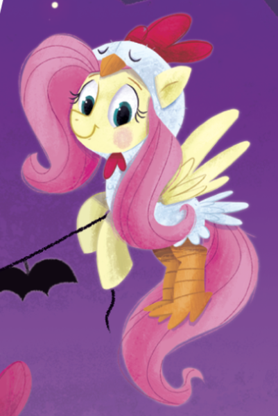 Size: 461x689 | Tagged: an egg-cellent costume party, animal costume, artist:leire martin, chicken shy, chicken suit, clothes, costume, cropped, derpibooru import, fluttershy, little golden book, safe, solo