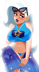 Size: 1558x2880 | Tagged: suggestive, artist:sonson-sensei, derpibooru import, trixie, human, equestria girls, equestria girls series, forgotten friendship, beauty mark, big breasts, bikini, bikini bottom, blushing, breasts, busty trixie, clothes, female, humanized, lipstick, makeup, solo, solo female, sunglasses, swimsuit