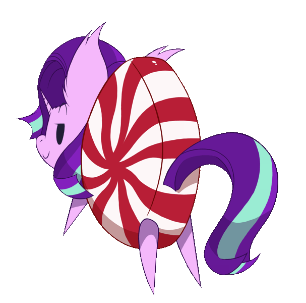 Size: 1572x1555 | Tagged: suggestive, artist:dragonpone, derpibooru import, starlight glimmer, candy pony, food pony, original species, pony, unicorn, animated, candy, cute, ear fluff, eyebrow wiggle, female, food, gif, glimmerbetes, looking at you, looking back, mare, mints, peppermint, pun, raised tail, rear view, simple background, solo, solo female, species swap, transparent background