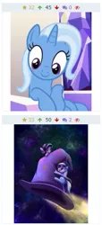 Size: 255x557 | Tagged: safe, artist:phoenixperegrine, derpibooru import, screencap, starlight glimmer, trixie, pony, unicorn, derpibooru, all bottled up, clothes, cute, diatrixes, duo, female, glimmerbetes, hat, juxtaposition, mare, meta, pointing, rocket, space, toy interpretation, trixie's hat, trixie's rocket