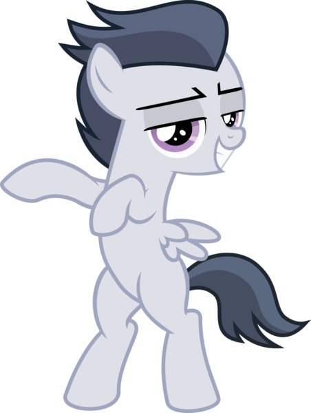 Size: 3000x3985 | Tagged: safe, artist:sollace, derpibooru import, rumble, pegasus, pony, marks and recreation, .svg available, bipedal, colt, cute, grin, lidded eyes, looking at you, looking back, male, raised hooves, rumblebetes, simple background, smiling, solo, transparent background, vector