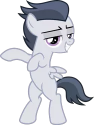Size: 3000x3985 | Tagged: safe, artist:sollace, derpibooru import, rumble, pegasus, pony, marks and recreation, .svg available, bipedal, colt, cute, grin, lidded eyes, looking at you, looking back, male, raised hooves, rumblebetes, simple background, smiling, solo, transparent background, vector