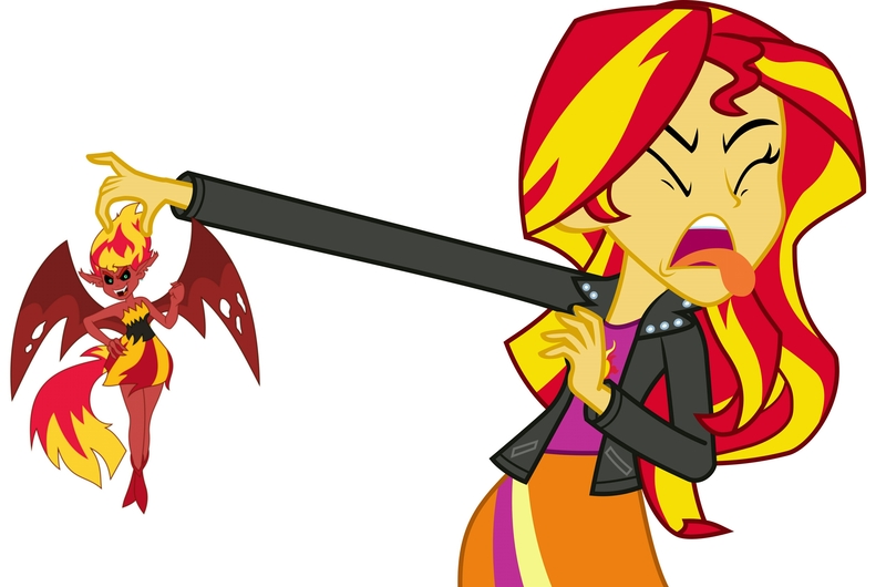 Size: 2542x1685 | Tagged: safe, artist:nano23823, derpibooru import, edit, sunset shimmer, demon, equestria girls, exploitable meme, funny, meme, self ponidox, simple background, sunset is disgusted, sunset satan, tongue out, white background