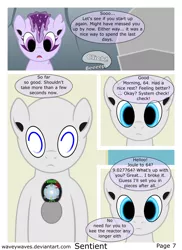 Size: 3840x5280 | Tagged: safe, artist:waveywaves, derpibooru import, oc, oc:joule, oc:perry, unofficial characters only, pony, robot, robot pony, comic:sentient, comic