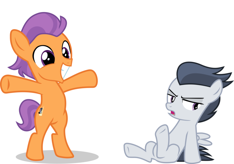 Size: 7574x5322 | Tagged: safe, artist:frownfactory, derpibooru import, edit, editor:slayerbvc, rumble, tender taps, earth pony, pegasus, pony, marks and recreation, the fault in our cutie marks, .svg available, absurd resolution, bipedal, colt, grin, looking away, male, simple background, sitting, smiling, standing, transparent background, vector