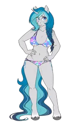 Size: 2515x4121 | Tagged: suggestive, artist:askbubblelee, derpibooru import, oc, oc:bubble lee, unofficial characters only, anthro, unguligrade anthro, unicorn, anthro oc, bikini, body freckles, breasts, clothes, female, freckles, hand on hip, mare, simple background, smiling, solo, solo female, swimsuit, transparent background