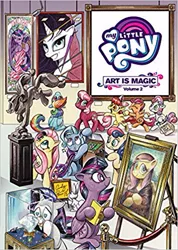 Size: 355x499 | Tagged: safe, artist:andypriceart, derpibooru import, idw, apple bloom, cheerilee, rarity, scootaloo, sweetie belle, trixie, twilight sparkle, twilight sparkle (alicorn), alicorn, bipedal, cutie mark crusaders, diamond, duran duran, fine art parody, heart eyes, image, jpeg, mona lisa, my little pony logo, patrick nagel, statue, tail, tail pull, wingding eyes