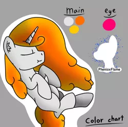 Size: 808x800 | Tagged: safe, artist:phenioxflame, derpibooru import, oc, oc:phenioxflame, pony, unicorn, :t, chart, cute, eyes closed, female, gray background, mare, ocbetes, on back, reference sheet, showcase, silhouette, simple background, sleeping, smiling, solo, text, watermark