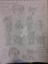 Size: 1024x1360 | Tagged: artist:tobiisabunny, derpibooru import, frying pan, knock out, oc, oc:bitter rot, oc:dante the savage imp, princess cadance, queen chrysalis, safe, traditional art, watermark