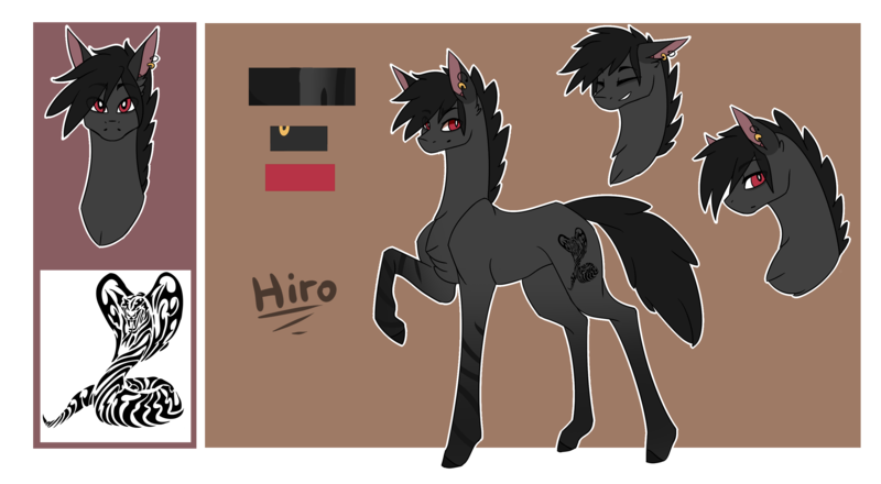 Size: 3000x1650 | Tagged: safe, artist:sofienriquez, derpibooru import, oc, oc:hiro, earth pony, pony, male, raised hoof, reference sheet, solo, stallion