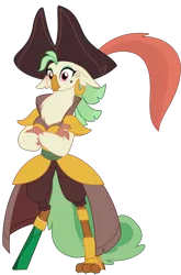 Size: 1778x2697 | Tagged: amputee, anthro, artist:sketchmcreations, beauty mark, captain celaeno, crossed arms, derpibooru import, ear piercing, earring, female, hat, jewelry, my little pony: the movie, parrot, peg leg, piercing, pirate, pirate hat, prosthetic leg, prosthetic limb, prosthetics, safe, simple background, transparent background, vector
