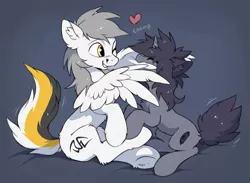 Size: 1280x939 | Tagged: safe, artist:hioshiru, derpibooru import, oc, oc:kate, oc:kej, unofficial characters only, pegasus, pony, unicorn, biting, chest fluff, cute, ear fluff, eyes closed, female, fluffy, heart, hnnng, k+k, male, mare, nibbling, oc x oc, ocbetes, one eye closed, playful, shipping, smiling, stallion, straight, wing bite