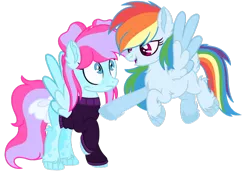 Size: 1024x705 | Tagged: safe, artist:bezziie, derpibooru import, rainbow dash, oc, oc:strawberry pie, pegasus, pony, alternate design, clothes, female, mare, simple background, sweater, transparent background