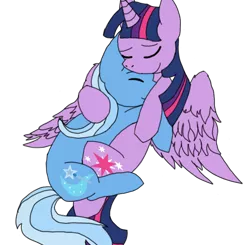 Size: 652x639 | Tagged: alicorn, artist:ducksgonnaduck985, derpibooru import, female, hug, lesbian, safe, shipping, simple background, transparent background, trixie, twilight sparkle, twilight sparkle (alicorn), twixie