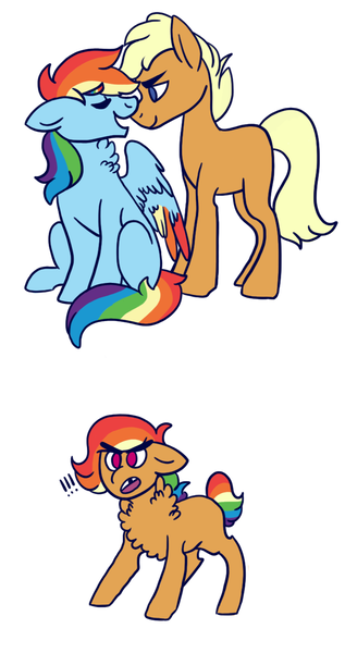 Size: 676x1279 | Tagged: safe, artist:ducksgonnaduck985, derpibooru import, quibble pants, rainbow dash, oc, oc:wizzle dash, earth pony, pegasus, pony, alternate universe, chest fluff, family, female, male, mare, next generation, offspring, parent:quibble pants, parent:rainbow dash, parents:quibbledash, quibbledash, shipping, simple background, stallion, straight, white background