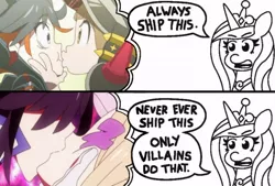 Size: 696x470 | Tagged: alicorn, always ship this, anime, artist:threetwotwo32232, comic, derpibooru import, exploitable meme, female, kill la kill, lesbian, mako mankanshoku, meme, my hero academia, non-mlp shipping, nui harime, parody, princess cadance, princess of shipping, ryuko matoi, safe, shipper on deck, shipping, spoiler:kill la kill, spoilers for another series