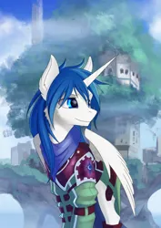 Size: 1882x2652 | Tagged: safe, artist:rublegun, derpibooru import, oc, oc:prince nova, unofficial characters only, alicorn, pony, alicorn oc, armor, clothes, cutie mark clothes, looking sideways, male, scarf, solo, stallion