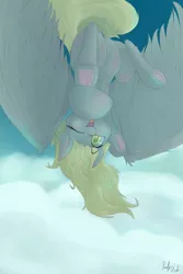 Size: 3600x5400 | Tagged: safe, artist:ruby dusk, derpibooru import, derpy hooves, pegasus, pony, cute, derpabetes, female, happy, mid-air, night, solo