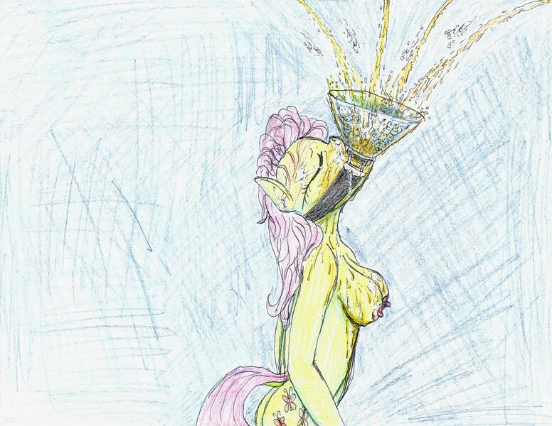 Size: 3300x2550 | Tagged: anthro, artist:harryclopper, bondage, breasts, busty fluttershy, cum, cum drinking, derpibooru import, female, fetish, fluttershy, funnel, gag, golden shower, humiliation, living toilet, maledom, nipples, nudity, offscreen character, piss drinking, pissing, pissing together, questionable, ring gag, sluttershy, solo, solo female, urine, watersports