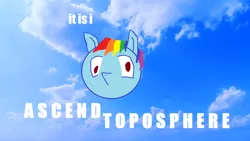 Size: 1280x720 | Tagged: 1000 hours in ms paint, artist:macho madness, cloud, derpibooru import, inside joke, rainbow dash, safe, solo, stock image, surreal meme, text, wat