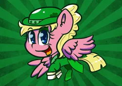 Size: 1280x900 | Tagged: safe, artist:tranzmuteproductions, derpibooru import, oc, oc:sweetie bloom, unofficial characters only, pegasus, pony, clothes, female, hat, holiday, leprechaun, mare, open mouth, saint patrick's day, solo