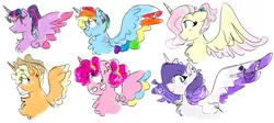 Size: 1024x459 | Tagged: alicorn, alicornified, alicorn six, applecorn, applejack, artist:mamicifer, colored wings, derpibooru import, fluttercorn, fluttershy, mane six, mane six alicorns, multicolored wings, pinkiecorn, pinkie pie, race swap, rainbowcorn, rainbow dash, rainbow wings, raricorn, rarity, safe, twilight sparkle, twilight sparkle (alicorn), xk-class end-of-the-world scenario